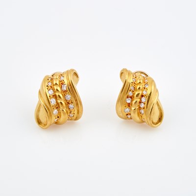 Lot 455 - Two Diamond Earrings, 34 diamonds about 0.60 ct., 18K 14 dwt., stones damaged