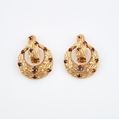 Lot 456 - Two Gold and Stone Earrings, 14K 16 dwt. all