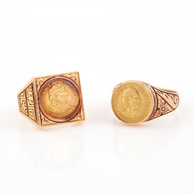 Lot 481 - Two Gold Coin Rings, 22K and 18K 18 dwt. all