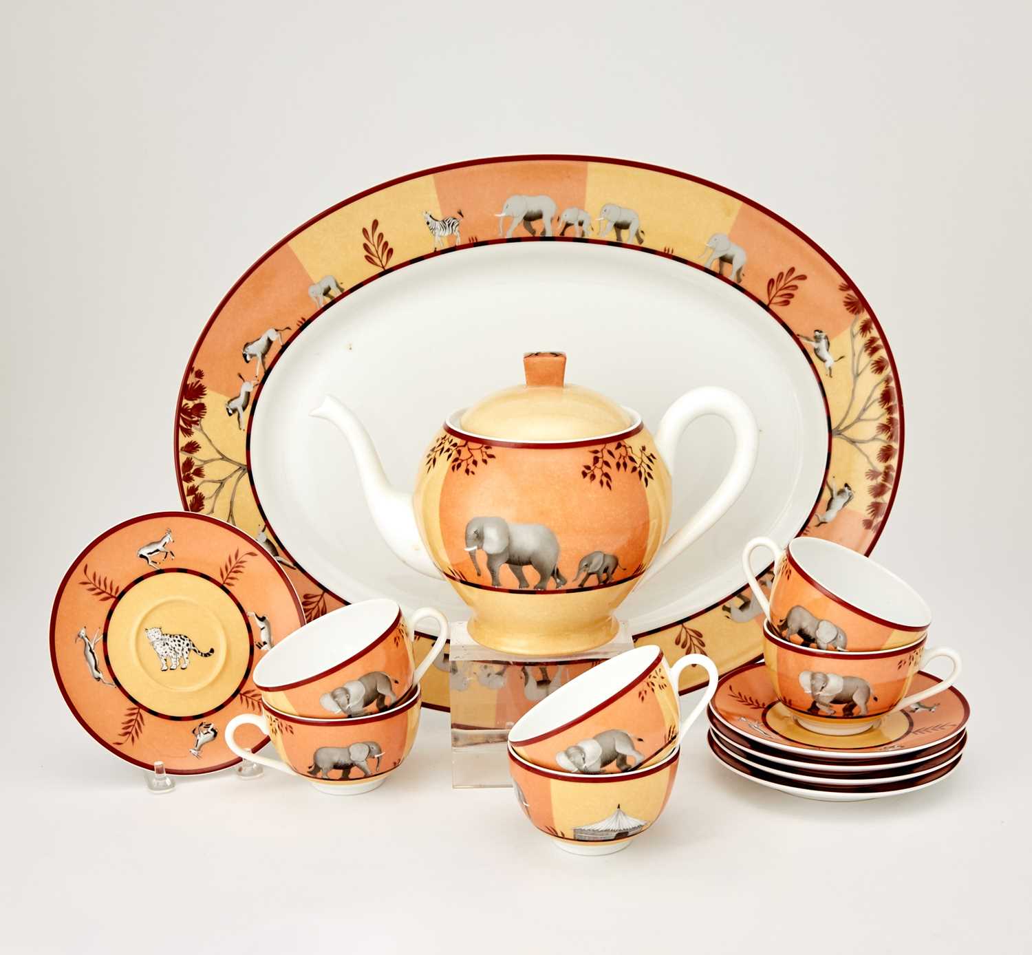 Lot 363 - Hermes "Africa" Pattern Porcelain Partial Tea Set