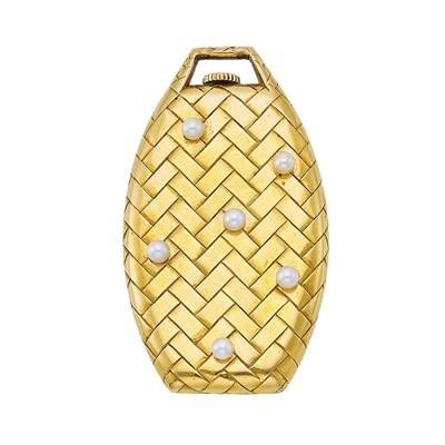 Lot 1008 - Juvenia Gold and Cultured Pearl Watch Pendant