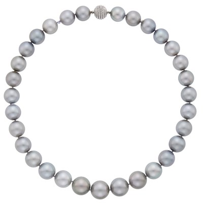 Lot 62 - Tahitian Gray Cultured Pearl Necklace with White Gold Ball Clasp