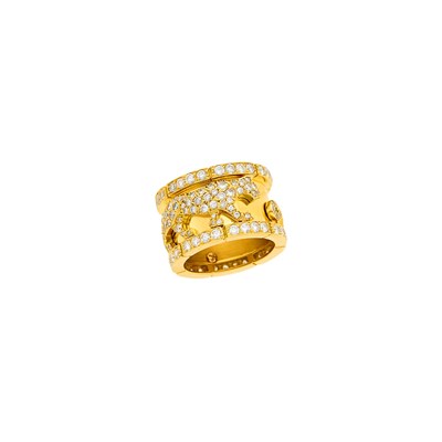 Lot 78 - Cartier Wide Gold and Diamond 'Mahango Panthère' Band Ring, France