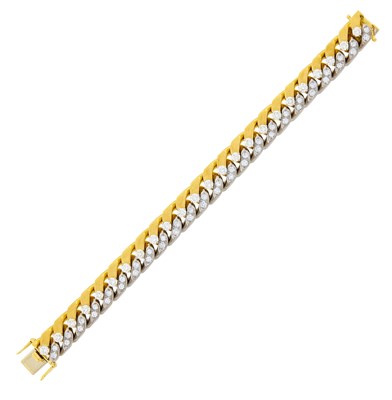 Lot 115 - Bulgari Two-Color Gold and Diamond Curb Link Bracelet