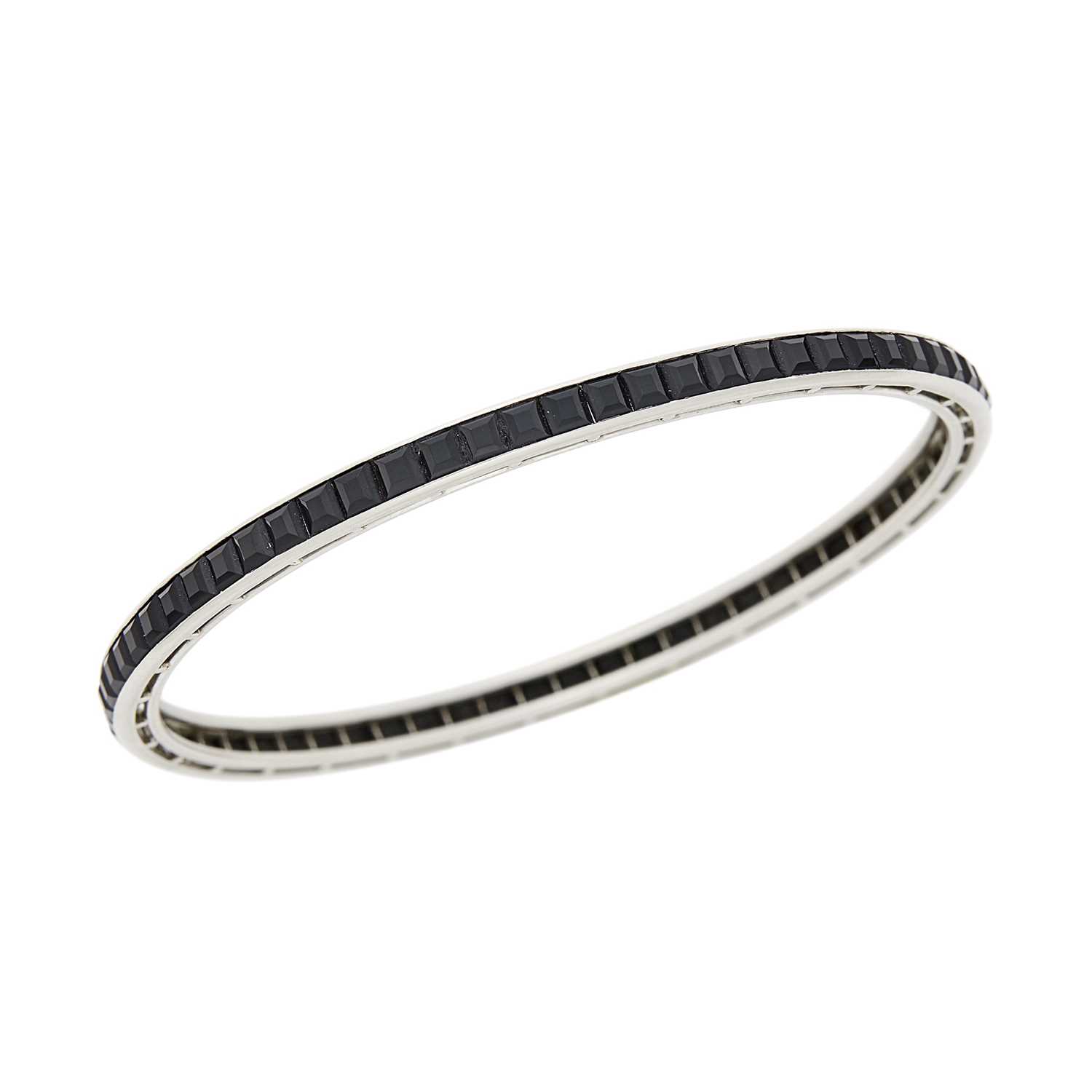 Lot 192 - Theodore B. Starr Platinum and Black Onyx Bangle Bracelet