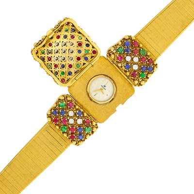 Lot 94 - Rolex Gold, Gem-Set and Diamond Bracelet-Watch