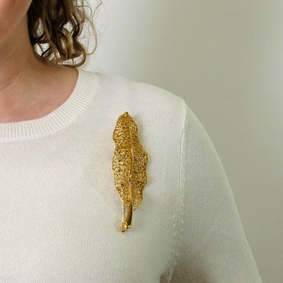 Lot 109 - Elizabeth Gage Gold and Diamond Leaf Brooch