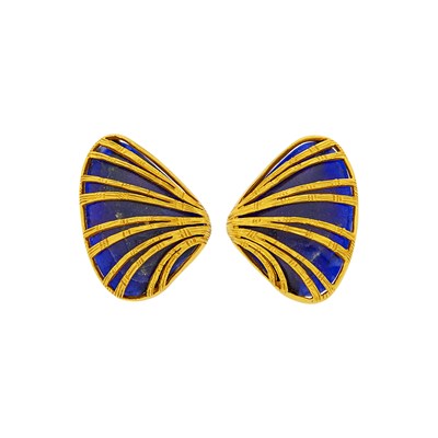 Lot 4 - Ilias Lalaounis Pair of Gold and Sodalite Earclips