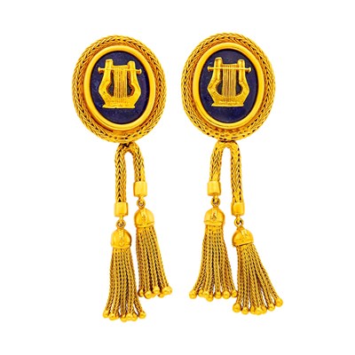 Lot 6 - Ilias Lalaounis Pair of Gold and Sodalite Fringe Pendant-Earclips