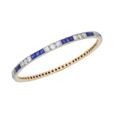 Lot 94 - Platinum, Gold, Diamond and Sapphire Bangle Bracelet