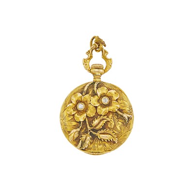 Lot 1010 - Antique Gold and Diamond Flower Pendant-Watch