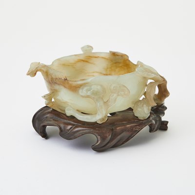 Lot 419 - A Chinese Celadon Jade Brush Washer and Stand