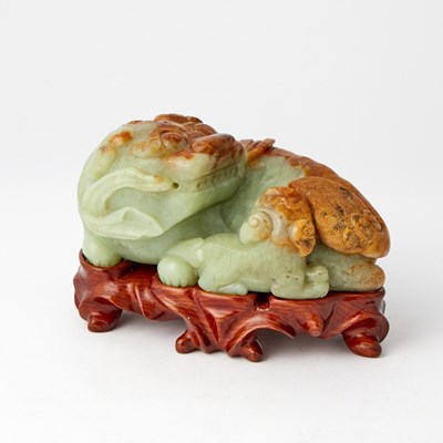 Lot 408 - A Chinese Yellow Jade Beast and Stand