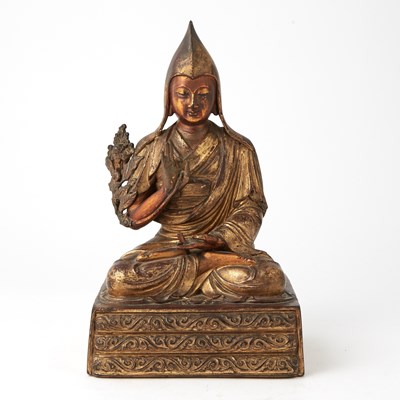 Lot 137a - A Rare Chinese Gilt Lacquered Wood Figure of a Lama