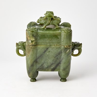 Lot 436 - A Chinese Spinach Jade Censer and Cover