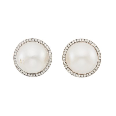 Lot 1113 - Gubelin Pair of White Gold, Mabé Pearl and Diamond Earclips