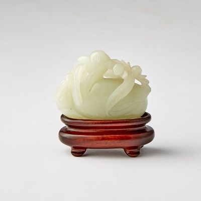 Lot 445 - A Chinese White Jade Carving of a Mandarin Duck and Stand