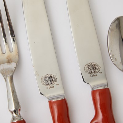 Lot 244 - Set of Stainless Steel and Enamel "Coral" Pattern Flatware
