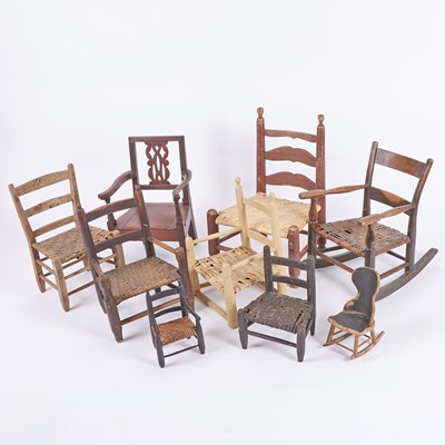 Lot 495 - Nine Wooden Miniature and Child's Chairs