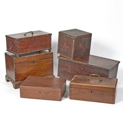 Lot 519 - Six Mahogany or Walnut Storage Boxes