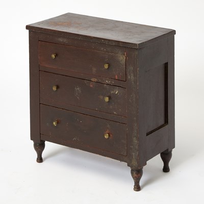 Lot 412 - Miniature Brown Painted Walnut Chest of Drawers