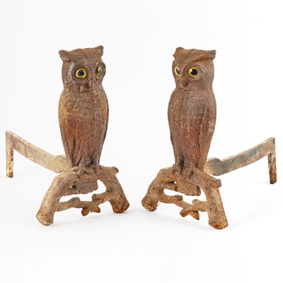 Lot 487 - Pair of Cast Iron Owl-Form Andirons