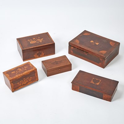 Lot 522 - Five Inlaid Wood Boxes