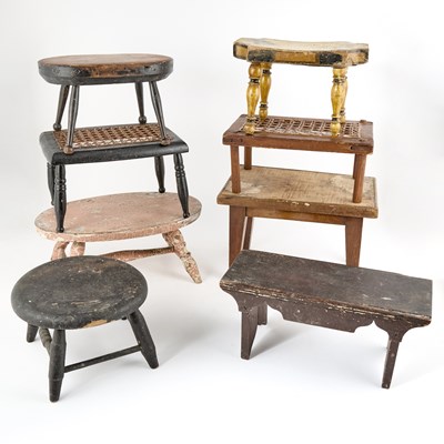 Lot 496 - Group of Eight Wood Small Stools