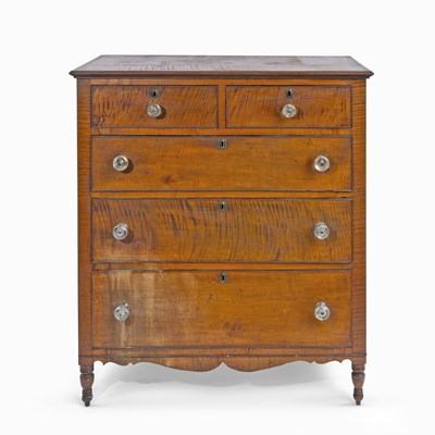 Lot 63 - Tiger Maple and Mahogany Chest of Drawers