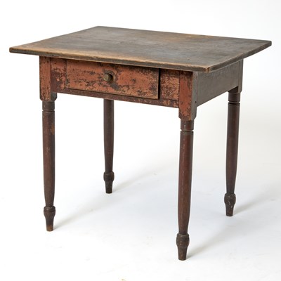 Lot 416 - Dark Red-painted Cherry and Walnut Tavern Table