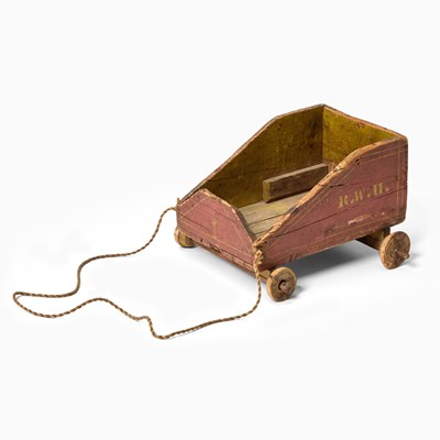 Lot 501 - Painted Decorated and Stenciled Pine Pull Wagon