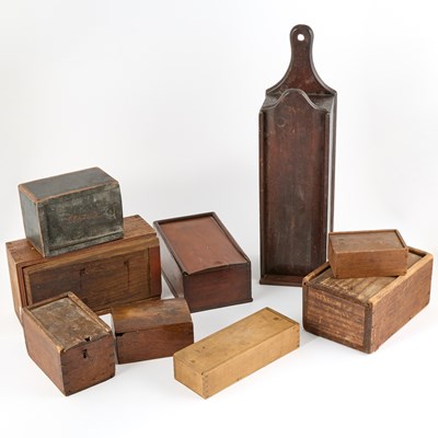 Lot 402 - Group of Nine Wooden Slide-Lid Boxes