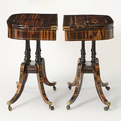 Lot 763 - Pair of Regency Brass-Inlaid Calamander and Ebony Games Tables