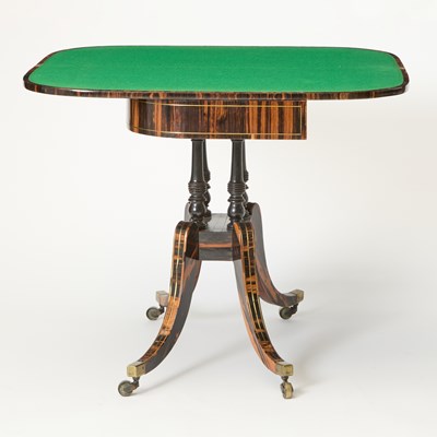 Lot 763 - Pair of Regency Brass-Inlaid Calamander and Ebony Games Tables