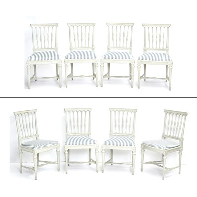 Lot 677 - Set of Eight Swedish Gustavian Gray-Painted Dining Chairs by Johan Lindgren