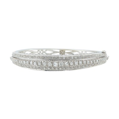 Lot 1106 - White Gold and Diamond Bangle Bracelet