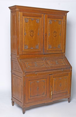 Lot 290 - Continental Walnut Secretary Bookcase