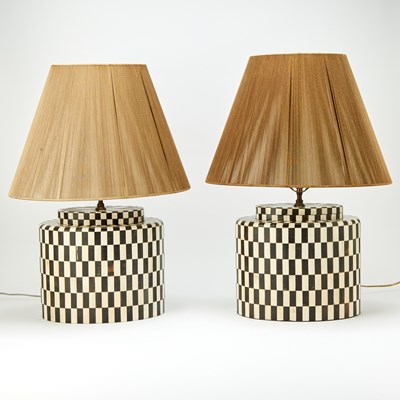 Lot 366 - Pair of Black and White Bone Checkered Lamps