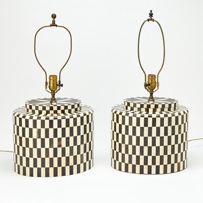 Lot 366 - Pair of Black and White Bone Checkered Lamps