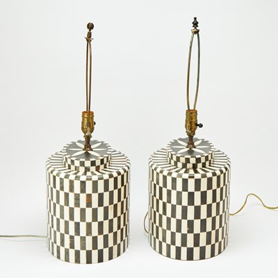 Lot 366 - Pair of Black and White Bone Checkered Lamps