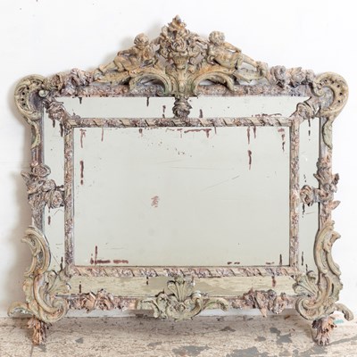 Lot 370 - Rococo Style Painted Carved Wood Mirror