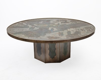 Lot 365 - Philip and Kelvin LaVerne Patinated and Enamel Bronze "Chan" Pattern Coffee Table