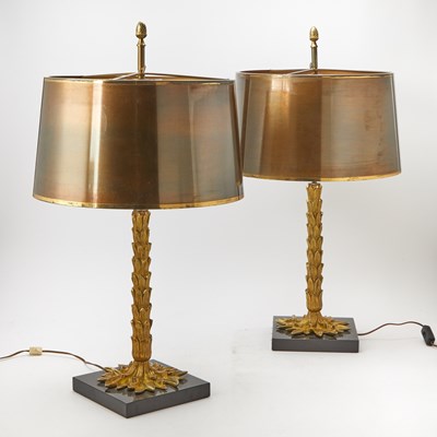 Lot 186 - Pair of Maison Charles Gilt-Metal "Palme" Table Lamps with Gilt-Metal Shades