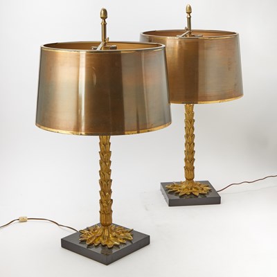 Lot 186 - Pair of Maison Charles Gilt-Metal "Palme" Table Lamps with Gilt-Metal Shades
