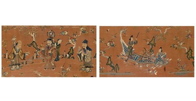 Lot 559 - Two Chinese Silk Embroidered Figural Panels