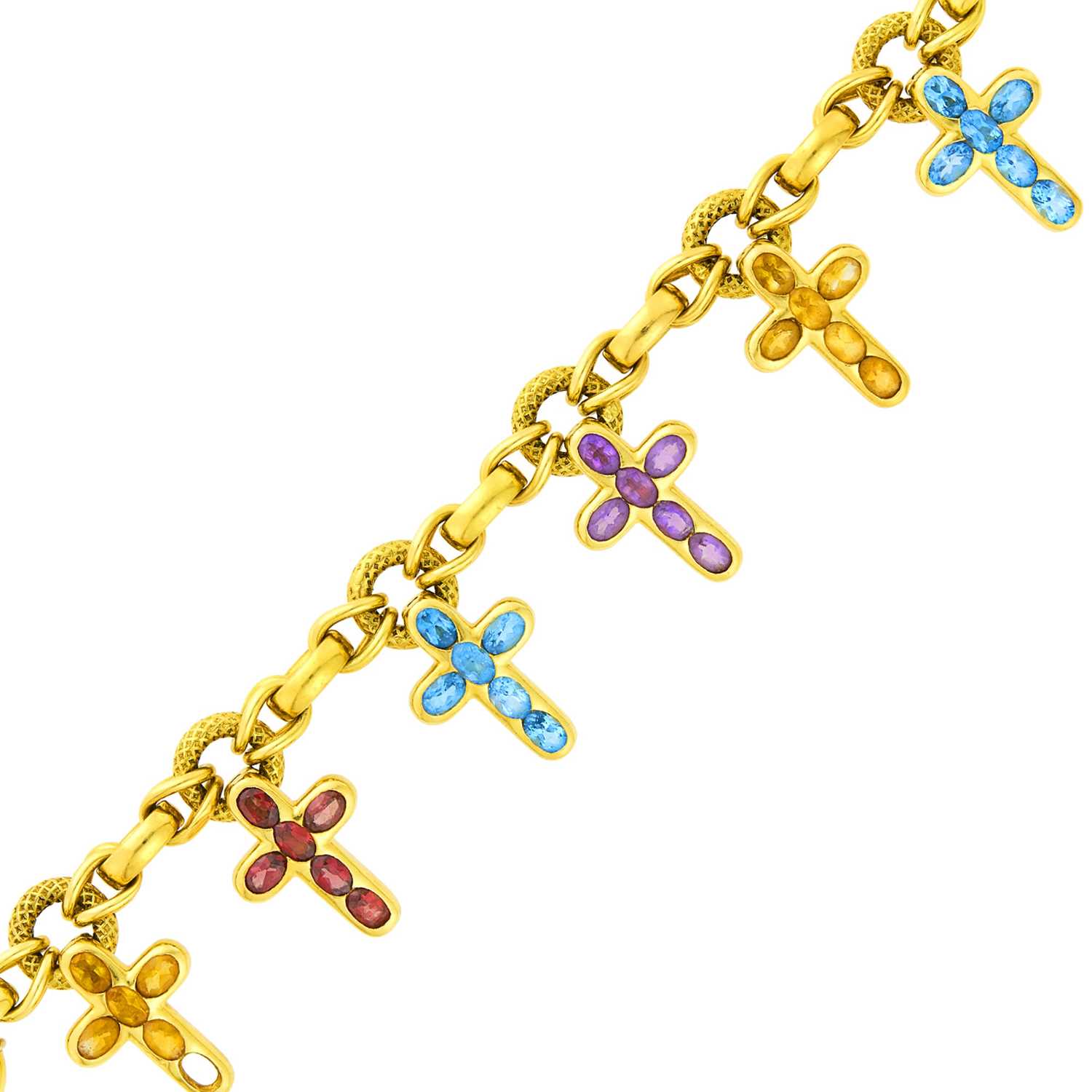 Lot 95 - Gold and Colored Stone Cross Charm Bracelet