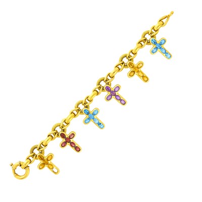 Lot 95 - Gold and Colored Stone Cross Charm Bracelet