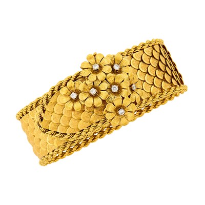 Lot 73 - Gold and Diamond Slide Bracelet, France