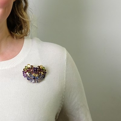 Lot 63 - Gold, Platinum, Colored Stone and Diamond Double Clip-Brooch