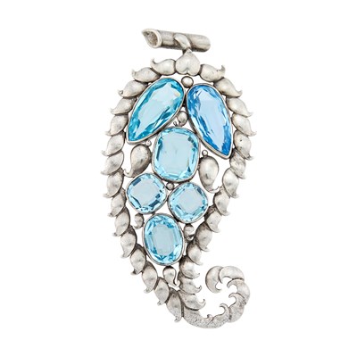 Lot 50 - René Boivin Silver and Blue Stone Paisley Brooch, France